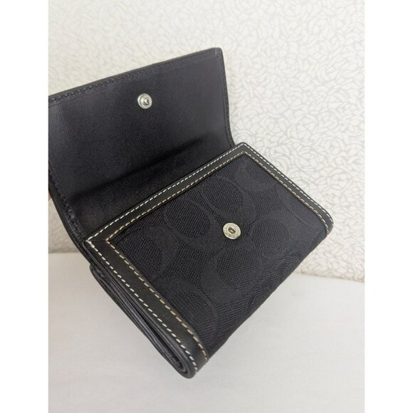 Vintage Coach Signature Stripe Trifold Wallet W/Billfold Snap Closure Black - Picture 6 of 12